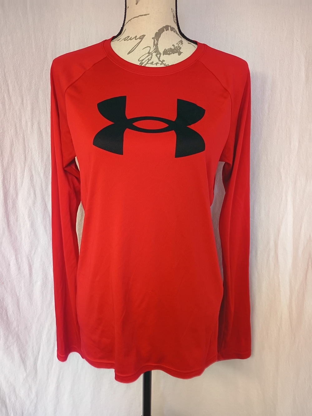 Under Armour Red Long Sleeve Performance Tee with Black Logo